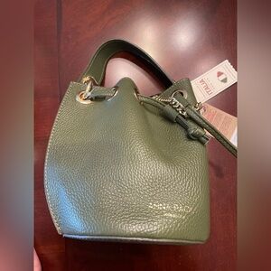 NWT Olive Green Leather Small Bucket Bag - Genuine Italian Leather